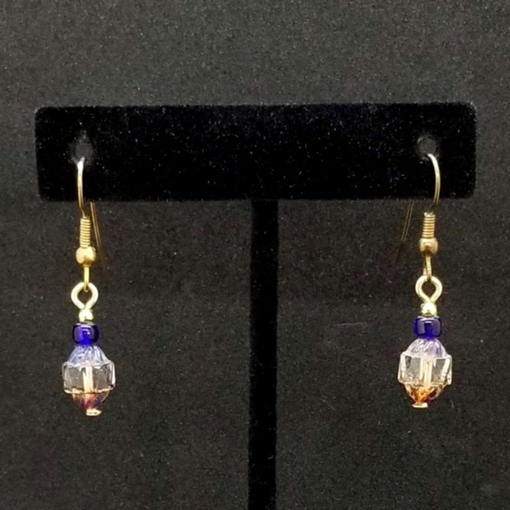 Amber crystal & blue bead earrings